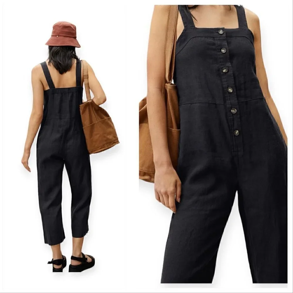 Everlane The Linen Jumpsuit in Black, Size 8 , NWT
